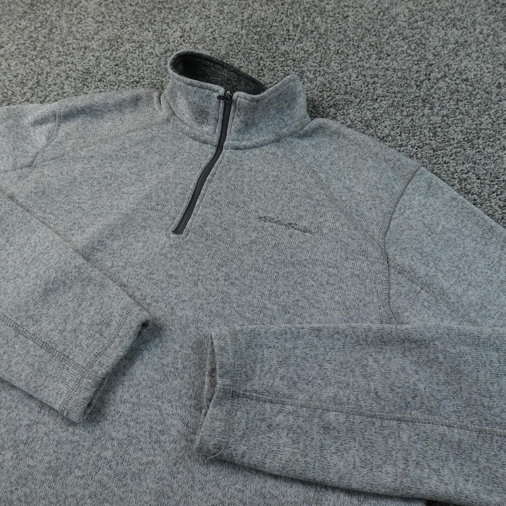 Eddie Bauer Pullover Mens LT Gray 1/4 Zip Fleece Long Sleeve Hiking Outdoor Trek